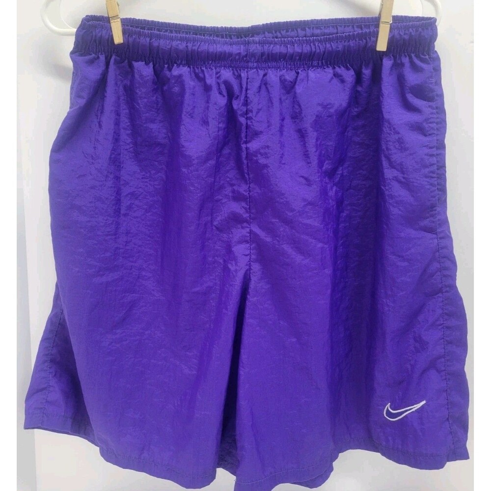 Vintage 90s Nike Shorts Nylon Windbreaker Drawstring Unlined Pocket Purple Sz 14
